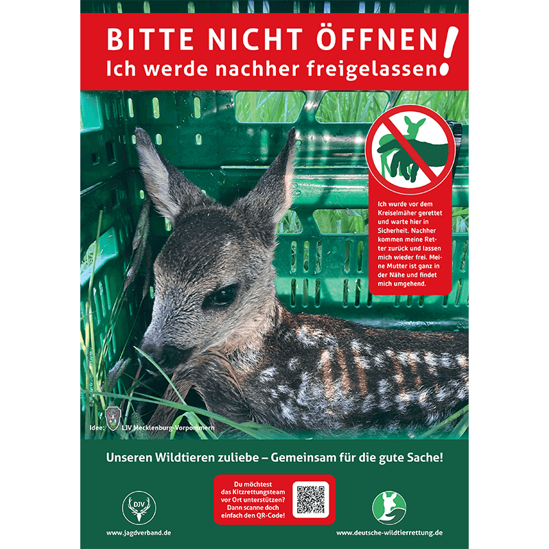 Hinweisschild Kitzrettung "Bitte nicht öffnen" A4