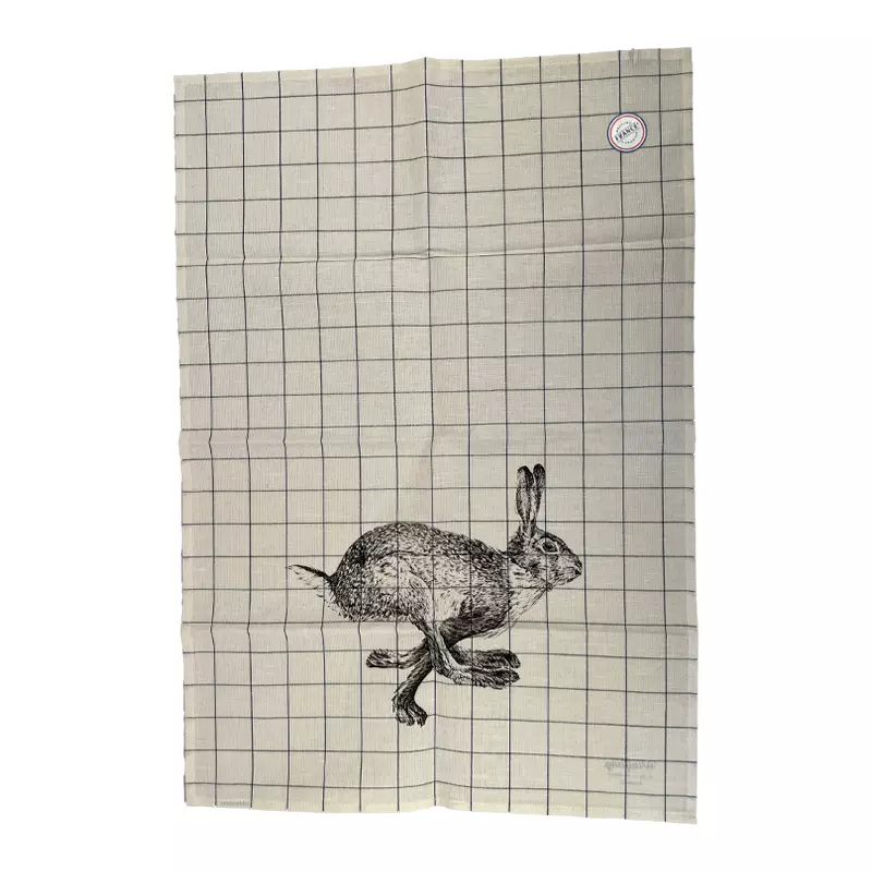Geschirrtuch Halbleinen Hase grün-kariert