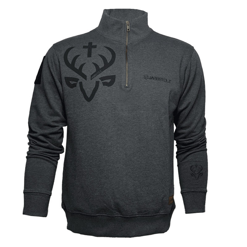 Jagdstolz Half-Zip Sweater Grau Logo Hirsch