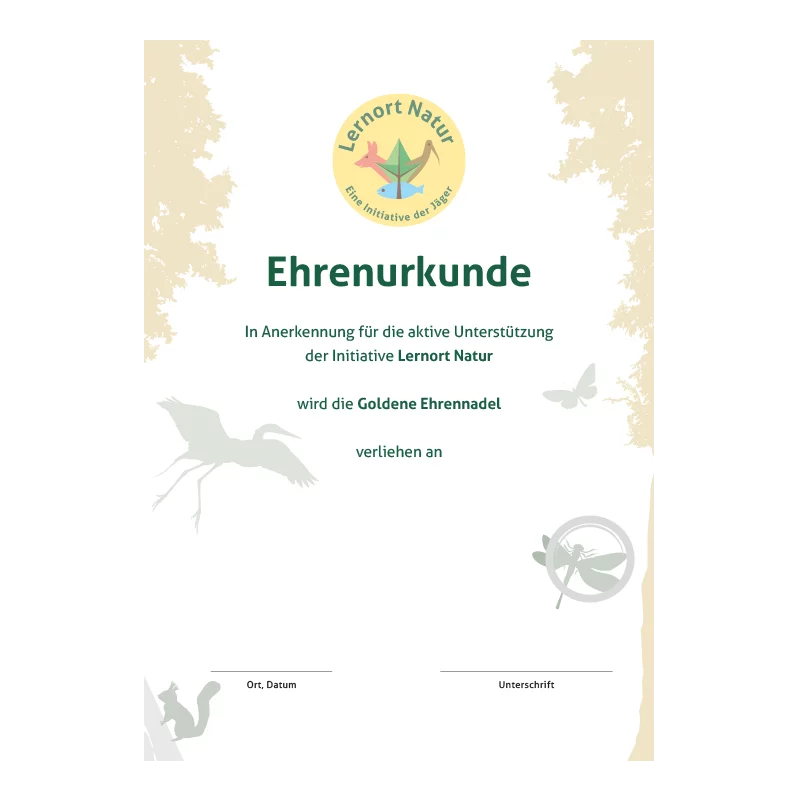 Lernort Natur-Urkunde Gold Anerkennung